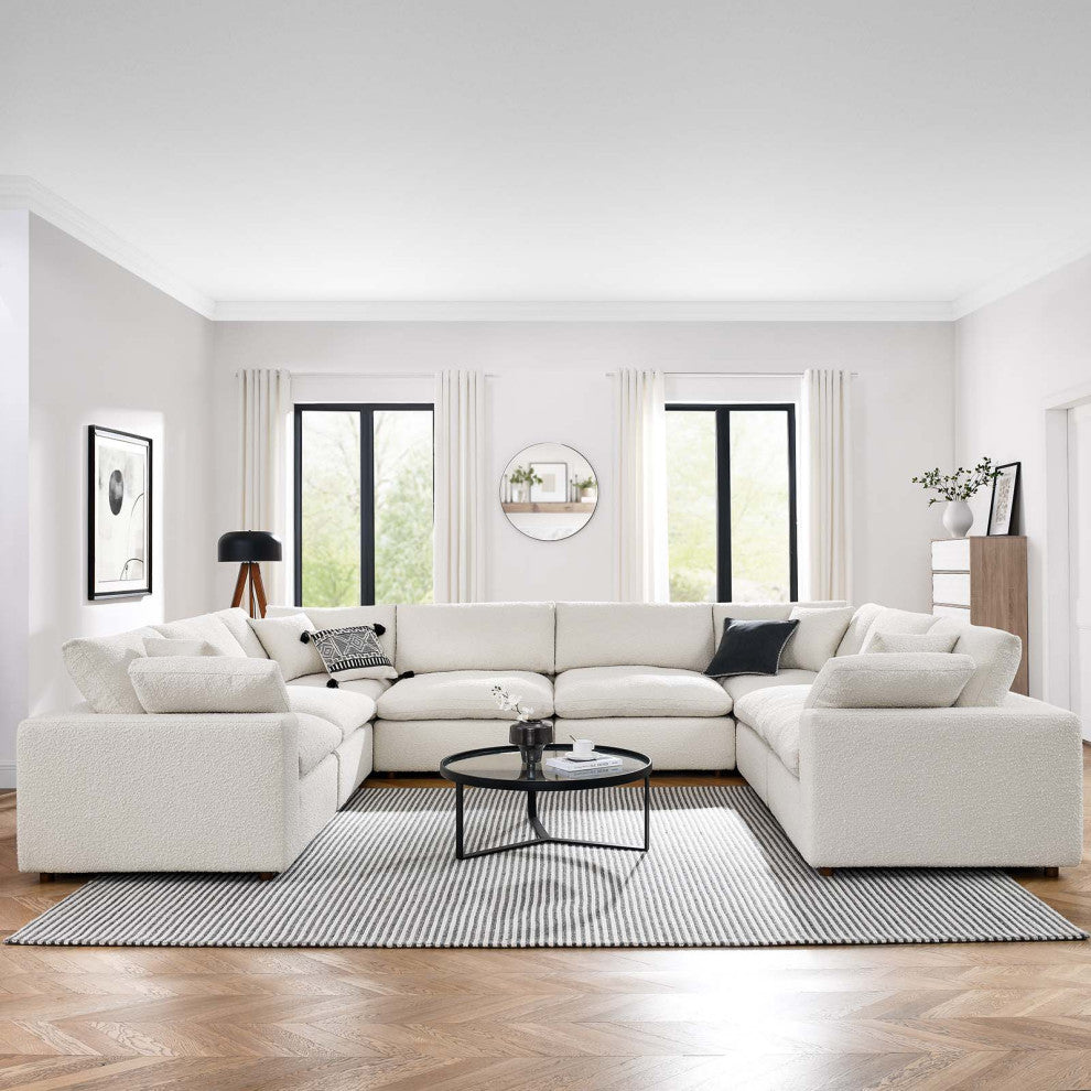 Commix Down Filled Overstuffed Boucle Fabric 8-Piece Sectional Sofa, Ivory