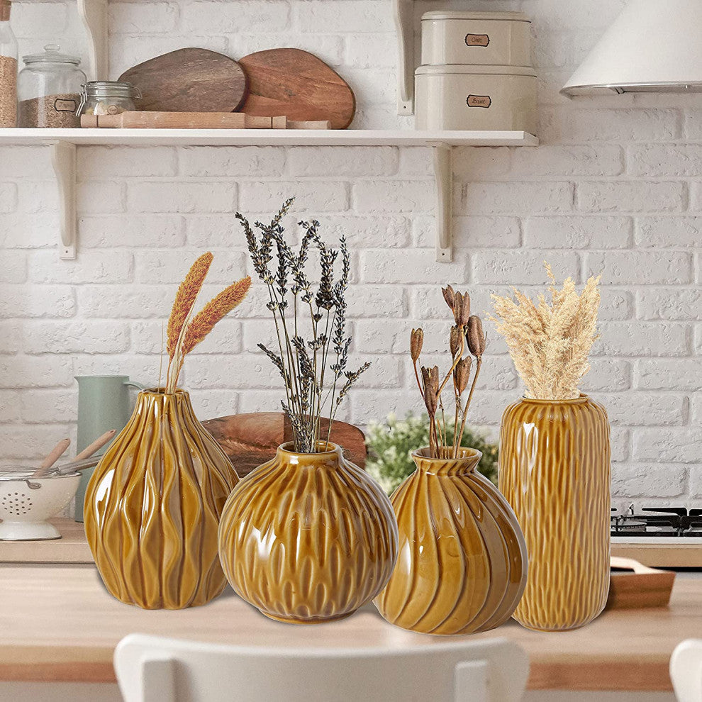 4 Piece Ochre Porcelain Table Vase Set