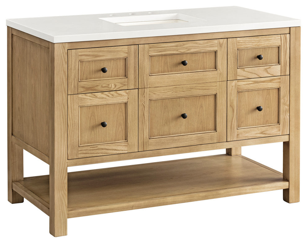 James Martin Breckenridge Bath Vanity, Light Natural Oak, 48", White Zeus, Three-Hole