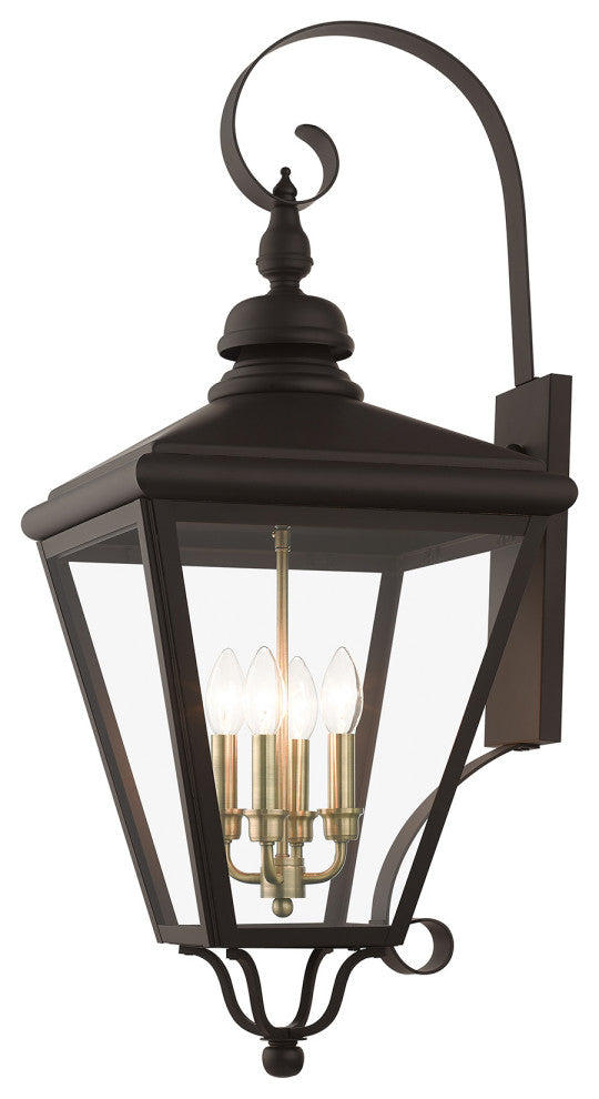 4 Light Bronze Outdoor Extra Large Wall Lantern, Antique Brass