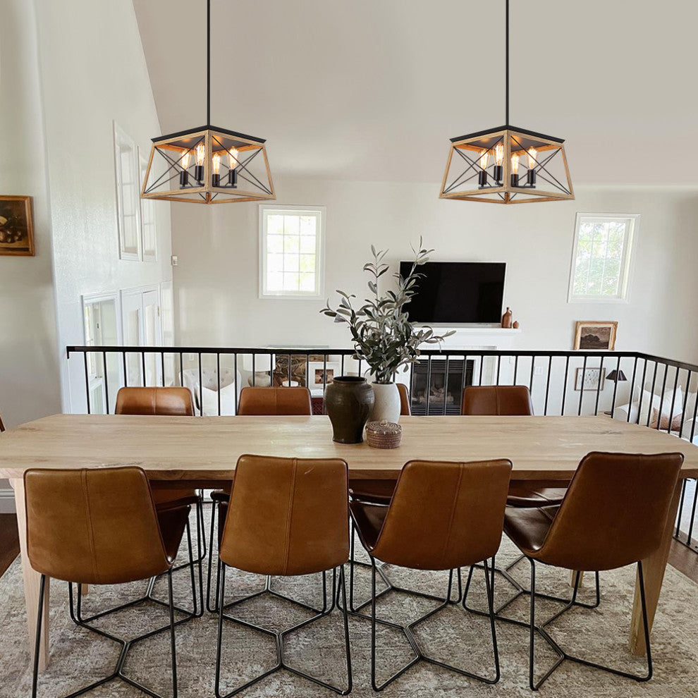 4-Light Square Kitchen Island Rustic Chandeliers, Brown