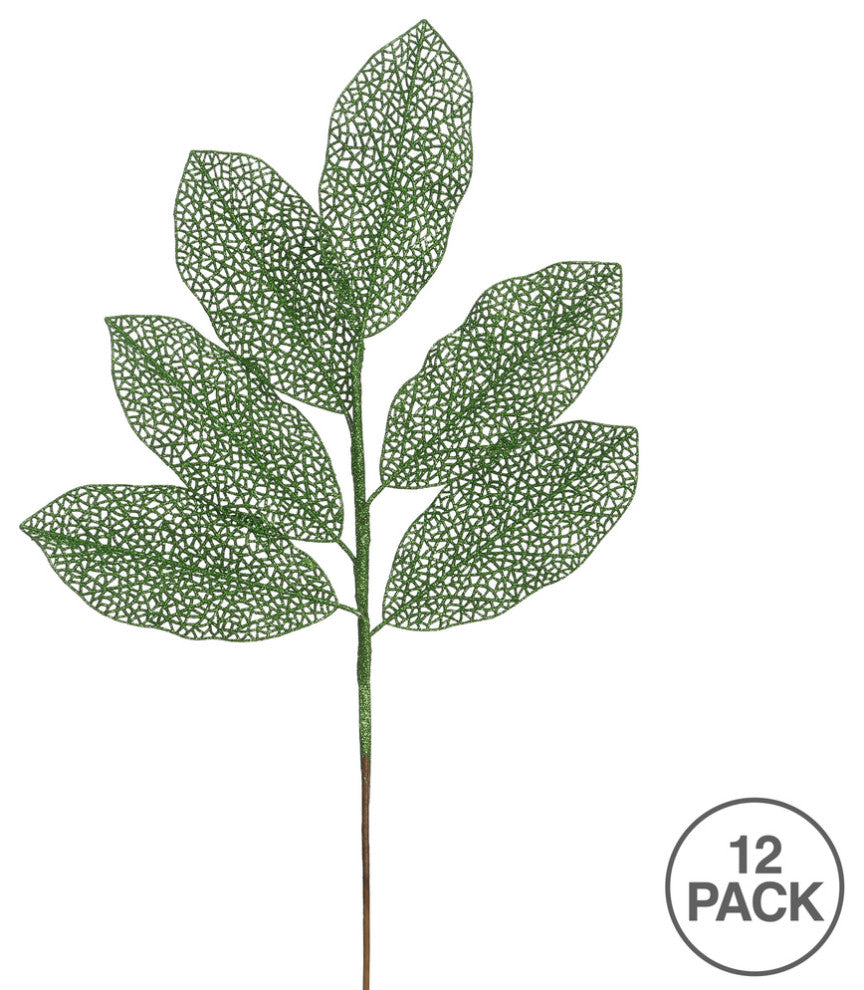 Vickerman L154204 22" Green Glitter Magnolia Artificial Christmas Spray