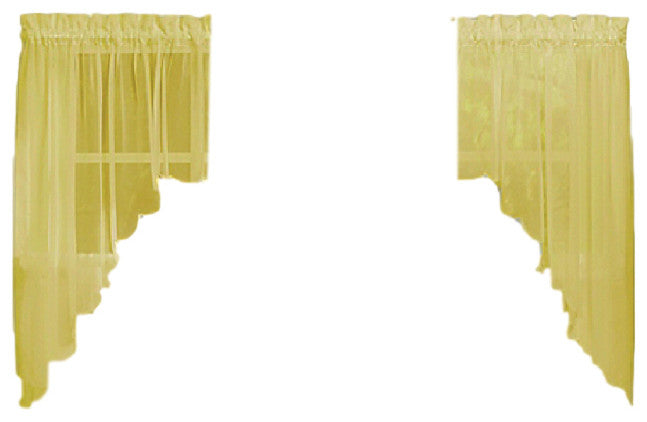 Emelia Sheer Solid Gold Kitchen Curtain, Swag