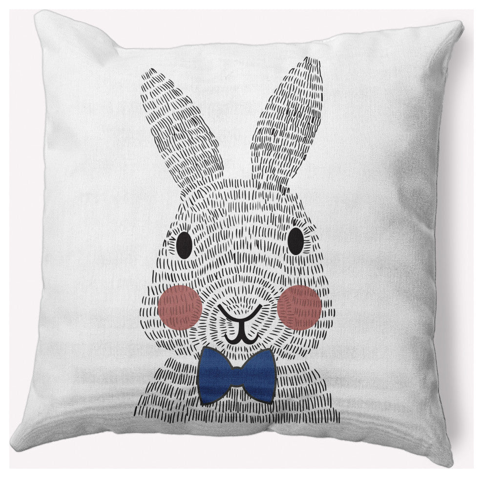 Bow-tie Bunny Easter Decorative Throw Pillow, Dark Cobalt Blue, 18x18"