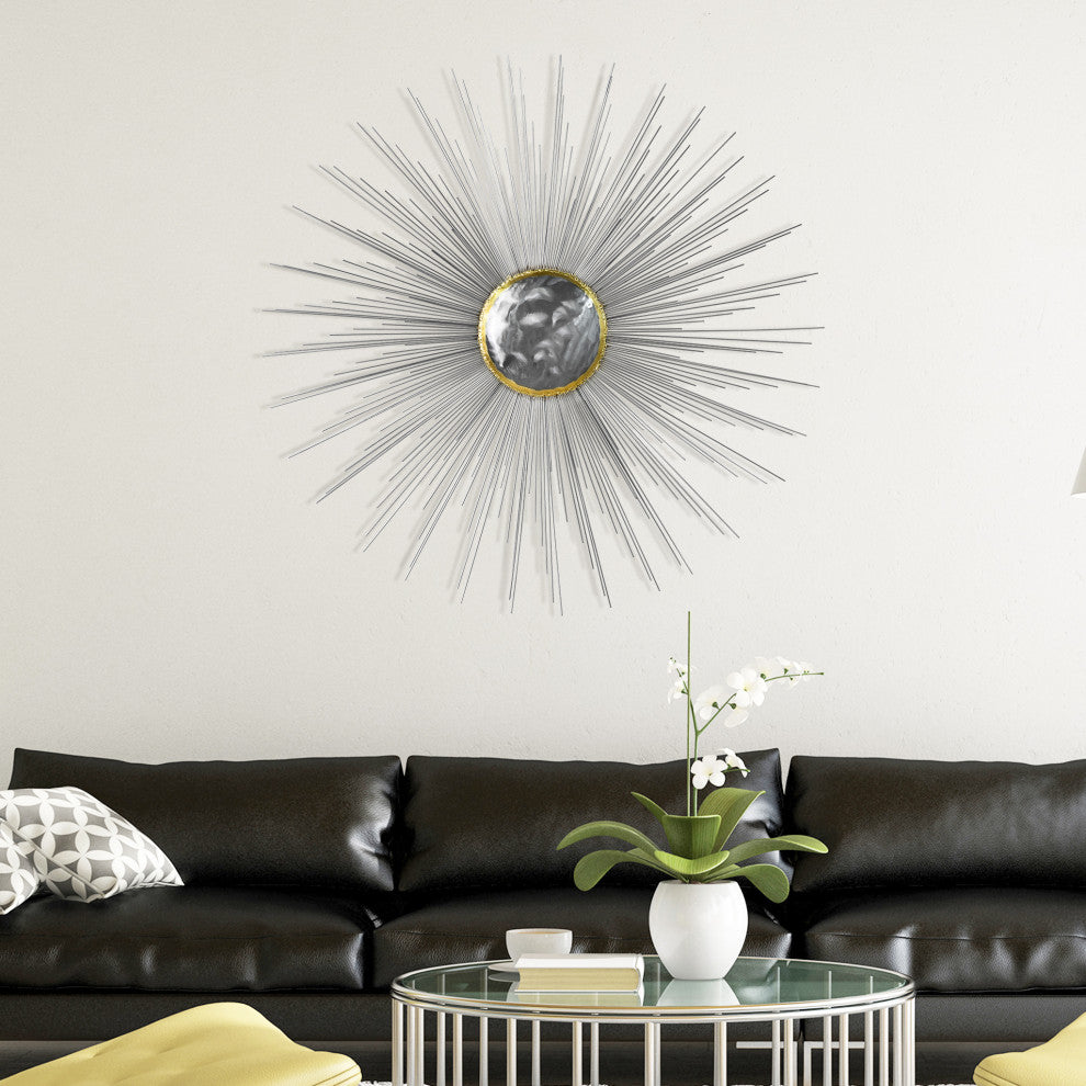 Hand Painted Etched Metal Wall Sculpture, Starburst
