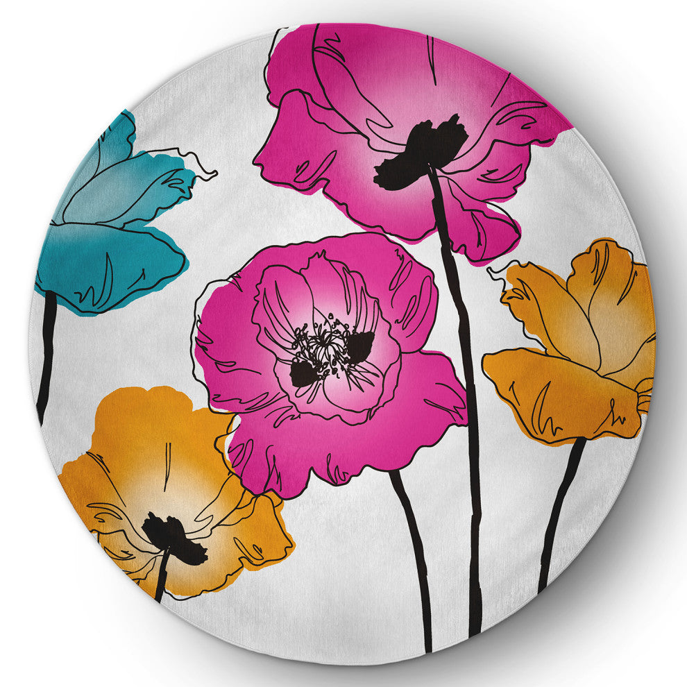 Popping Poppies Spring Chenille Rug, Pink, 5' Round