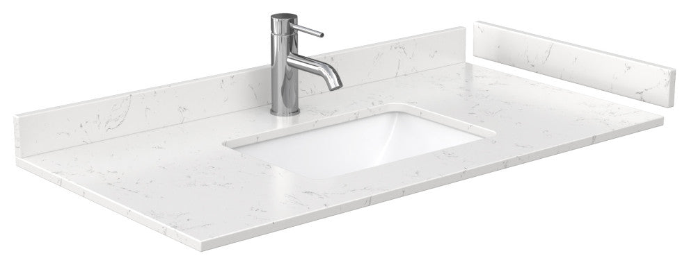 42"SGL Vanity Dark Blue, Carrara Cult. Marble Countertop, Sink, Nickel Trim