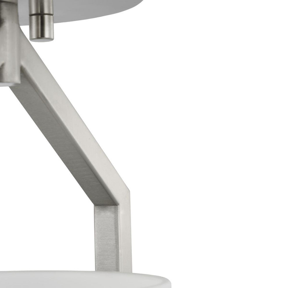 Vertex Collection One-Light Brushed Nickel Etched White Semi-Flush Mount Light