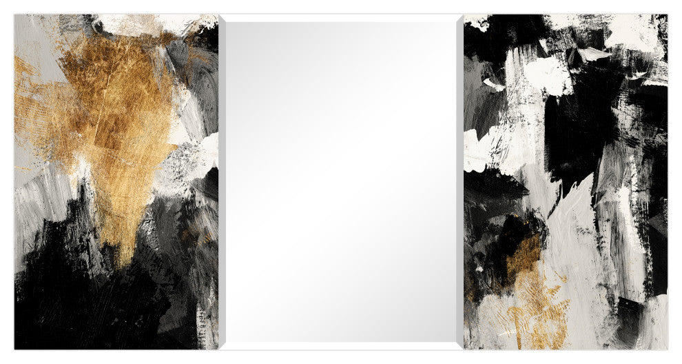 Abstract Rectangular Beveled Wall Mirror on Free Floating Printed Tempered Glass