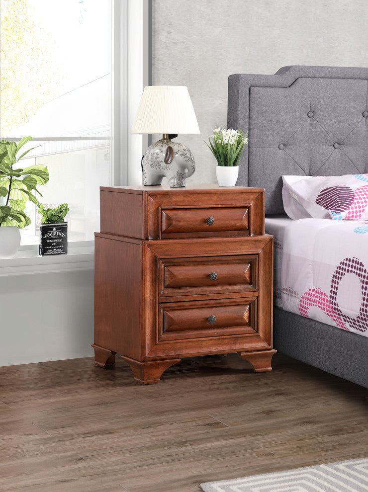 LaVita 3 Drawer Oak Nightstand, 29"x17"x24"