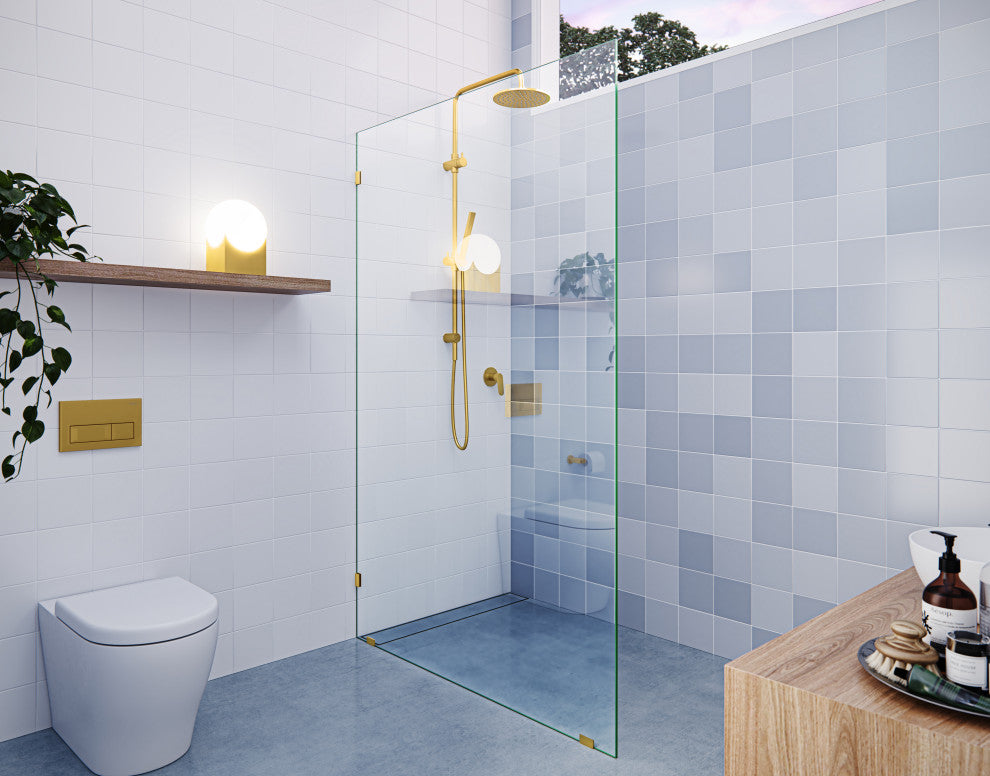 78"x47" Frameless Shower Door Single Fixed Panel, Satin Brass