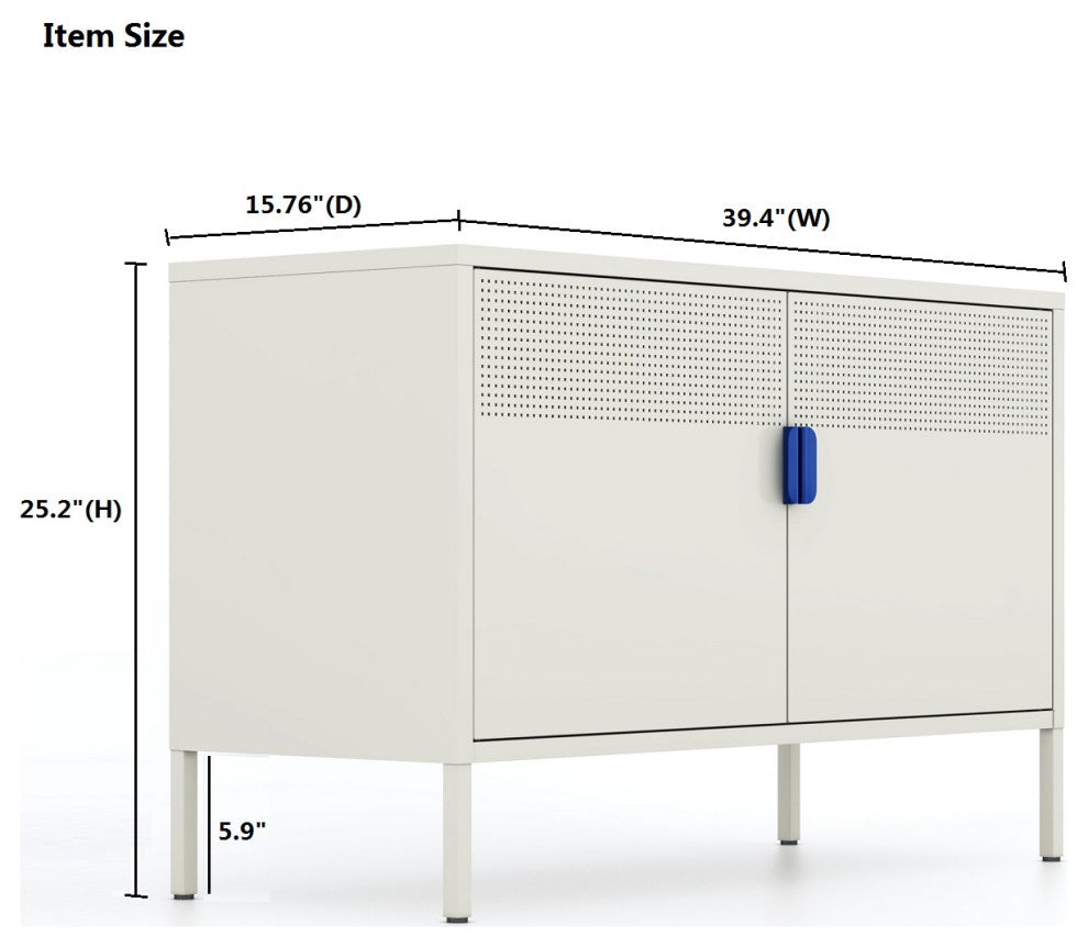 Free Standing Ventilated Metal Sideboard Steel Cabinets Light Gray