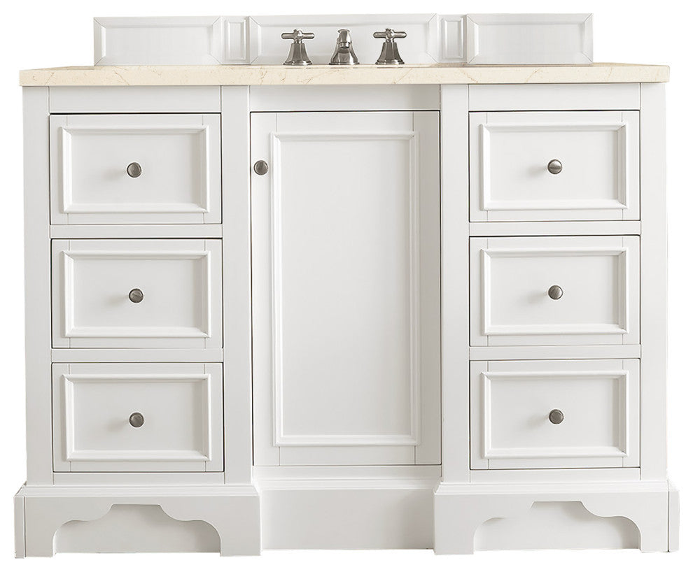 De Soto 48" Single Vanity, Bright White, 3CM Eternal Marfil Quartz Top