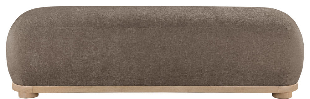 Calum Upholstered Bench, Brown, Chenille Fabric, Natural Finish