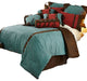 Cheyenne Western Lodge Faux Tooled Leather Comforter Set, 7PC, Turquoise, Super King
