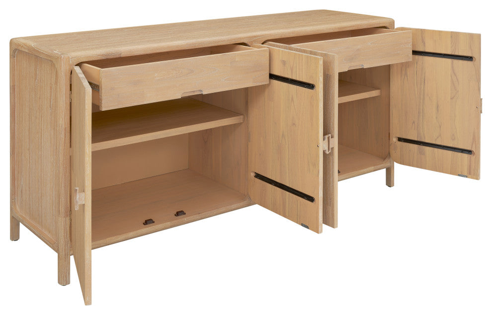 Hansville Sideboard 4 Doors With 2 Inner Drawers, Natural Whitewash