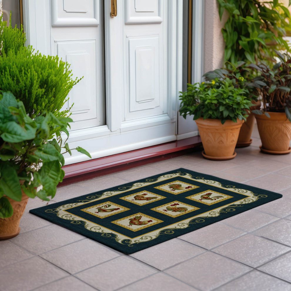 Indoor/Outdoor Kendall KE4 Black Machine Washable 1'8" x 2'6" Rug