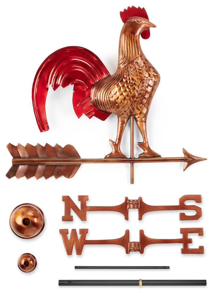 Rooster Weathervane Pure Copper Hand Finished Multi-Color Patina