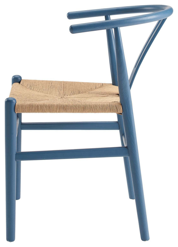 Side Dining Chair, Wood, Blue, Modern, Cafe Bistro Restaurant Hospitality