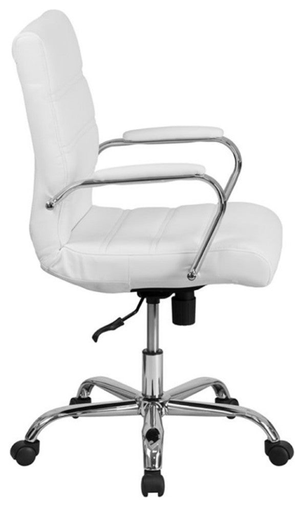 Flash Furniture Mid Back LeatherSoft Office Swivel Chair in White and Chrome