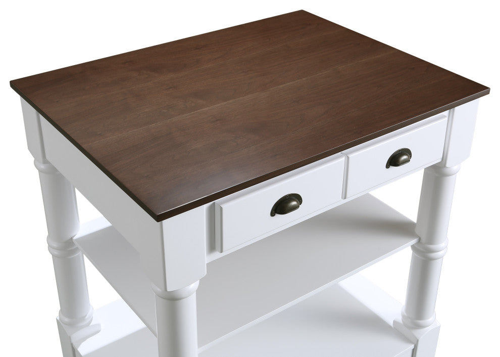 Monterey White 36" Kitchen Island With Dark Walnut Veneered Wood Countertop