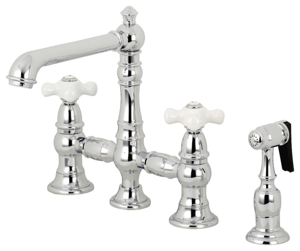 Kingston Brass Bridge Kitchen Faucet With Sprayer, Polished Chrome
