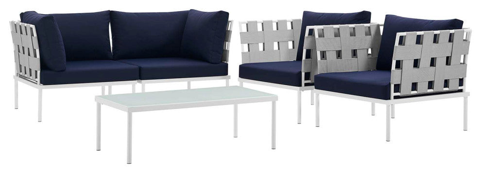 White Navy Harmony 5 Piece Outdoor Patio Aluminum Sectional Sofa Set