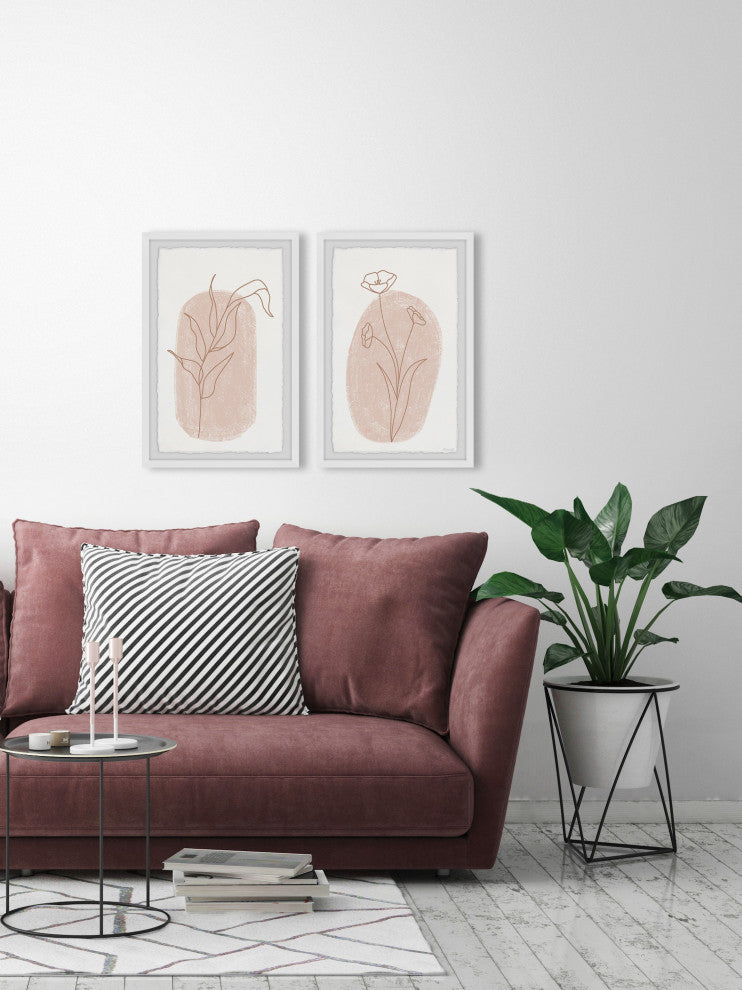 Poppy Brown Lines Diptych, 2-Piece Set, 24x36 Panels