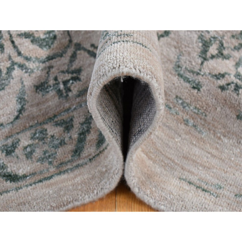 Tan Color, Broken Heriz Design, Wool and Silk Hand Knotted, Rug, 8'10"x12'