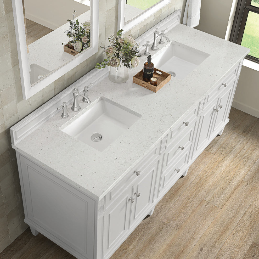 Lorelai 72" Double Vanity, Bright White, 3 CM Lime Delight Top
