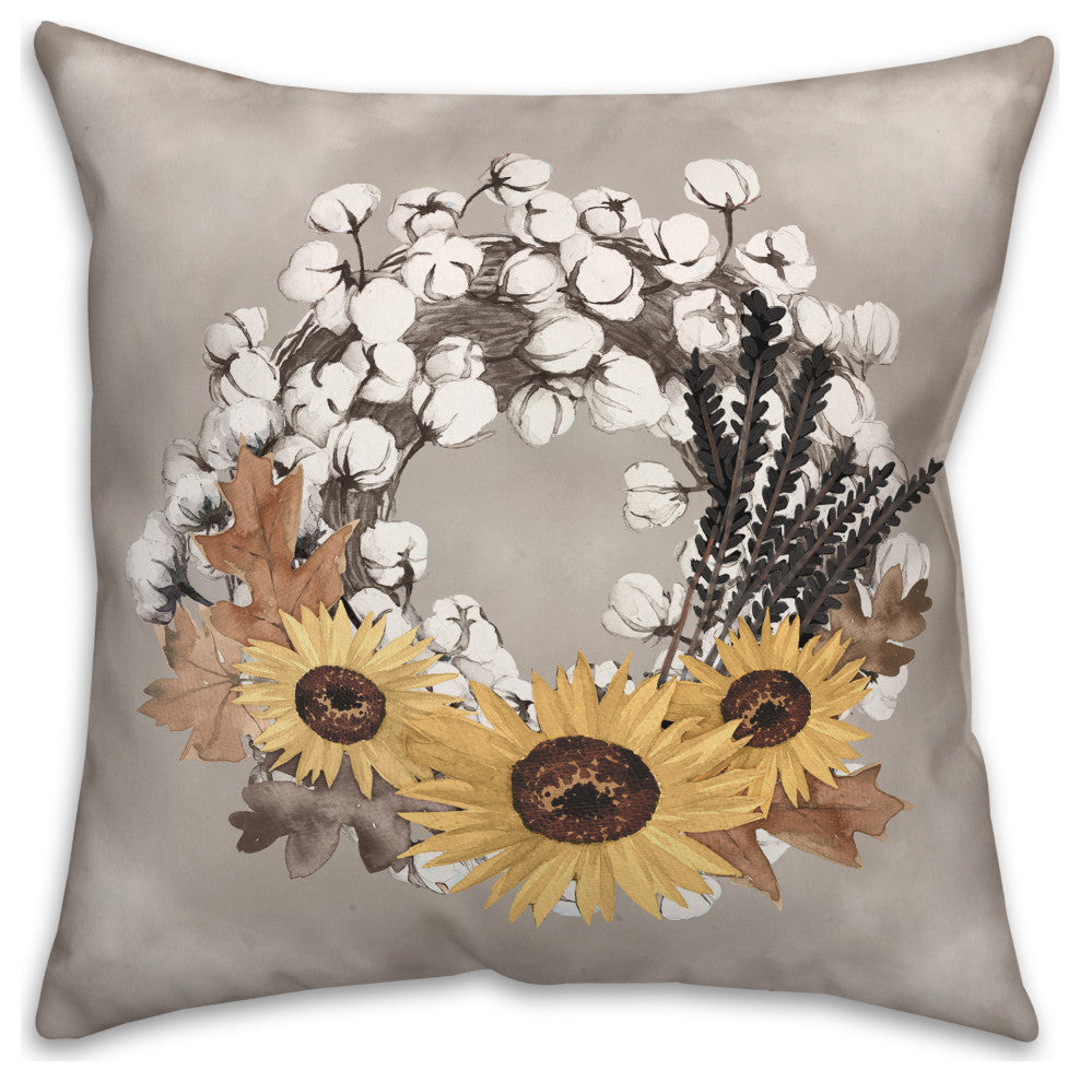 Cotton Harvest Wreath 20x20 Spun Poly Pillow
