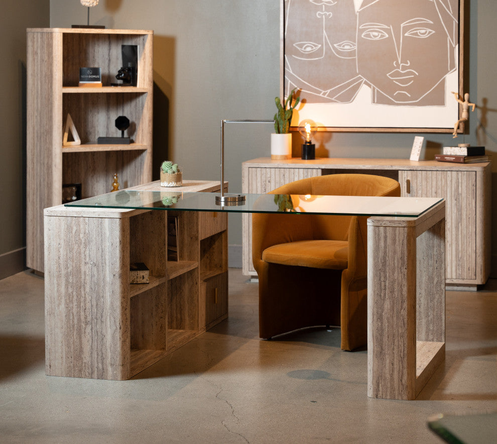 Nova Domus Roma Modern Glass, Travertine Reversible Desk