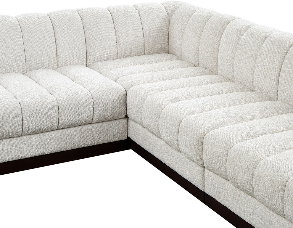 Quinn Chenille Upholstered 5-Piece L-Shaped Modular Sectional, Cream