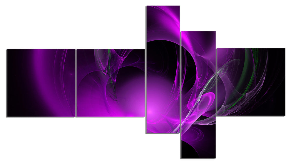 Purple Fractal Galactic Nebula, Abstract Wall Art Canvas, 60"x32", 5 panels