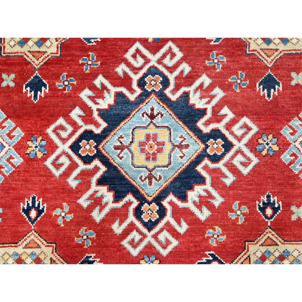Red, Soft Wool, Special Kazak, Hand Knotted, Round Oriental Rug, 7'10"x7'9"