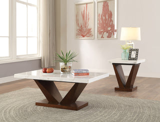 Forbes End Table, White Marble and Walnut