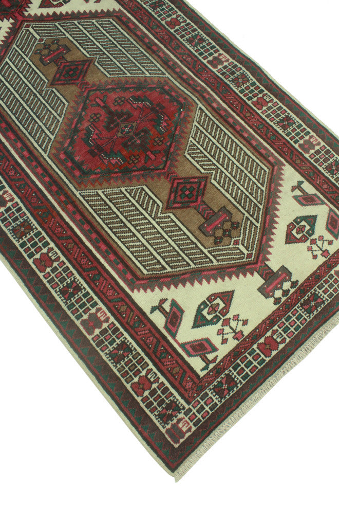 Fine Vintage Distressed Ailyn Ivory/Rust Runner, 3'5x10'5