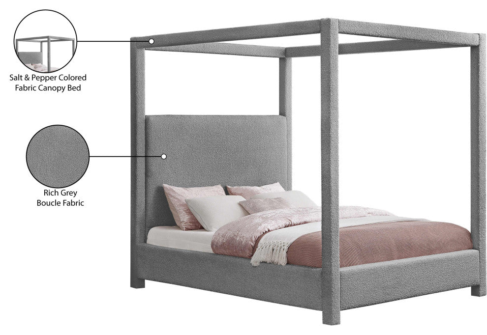 Eden Boucle Fabric Upholstered Bed, Gray, King