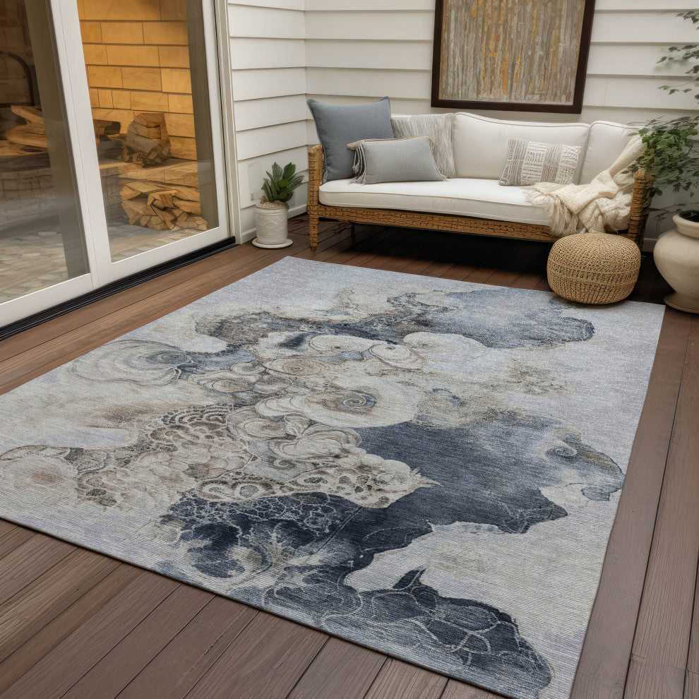 Machine Washable Indoor/Outdoor Chantille ACN1860 Gray 10' x 14' Rug