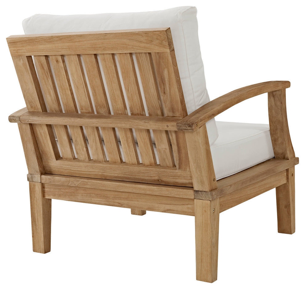 Modern Contemporary Outdoor Patio Teak Armchair, Natural Wood