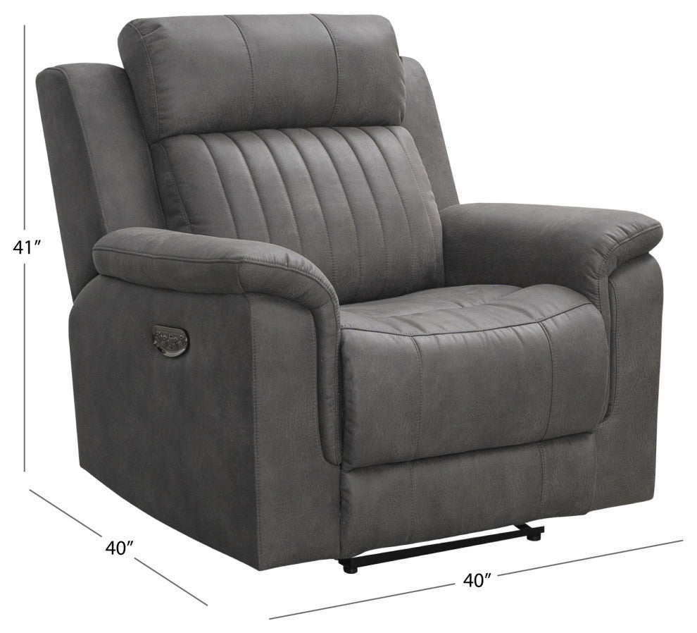 Charlee Fabric Power Recliner, Power Headrest, Gray