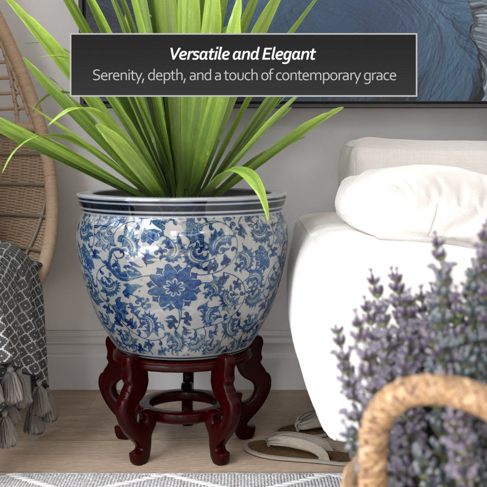 18" Porcelain Fishbowl Blue and White Floral