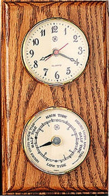 Quartz Clock and Tide Clock on Oak Wood With Brass Bezel