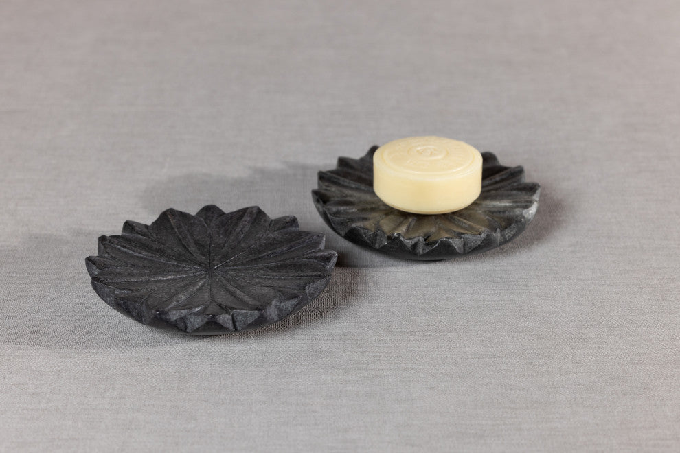 Kara 2-Piece Lotus Marble Decorative Dish Set, Gray