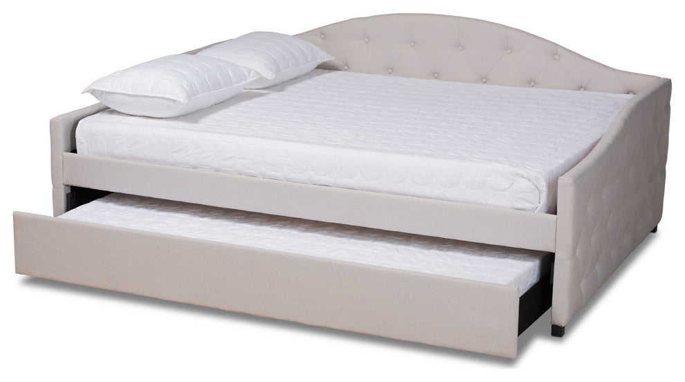 Sheridan Classic Upholstered Trundle Daybed, Beige, Queen Size