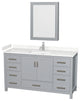 60"SGL Bathroom Vanity Gray, Carrara Cult. Marble Countertop, Sink, Med. Cabinet