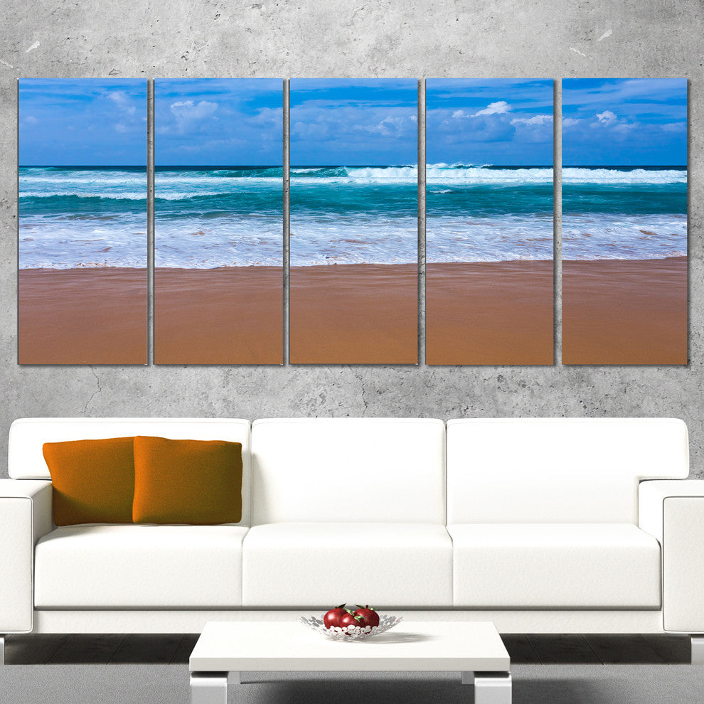 "Fascinating Atlantic Beach in Portugal" Seashore Wall Art, 5 Panels, 60"x28"