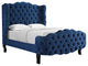 Violette Queen Tufted Wingback Performance Velvet Platform Bed, Navy