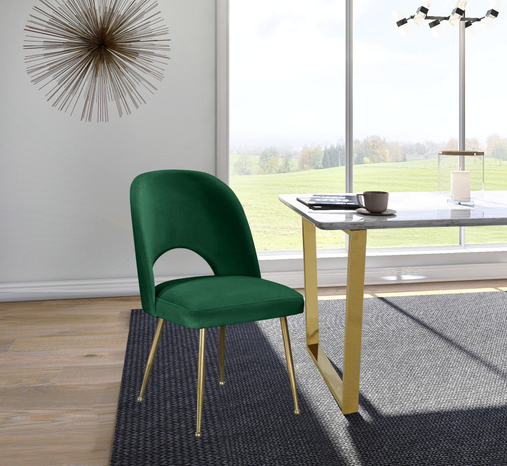 Logan Velvet Dining Chairs With Brushed Gold Legs (Set of 2), Green