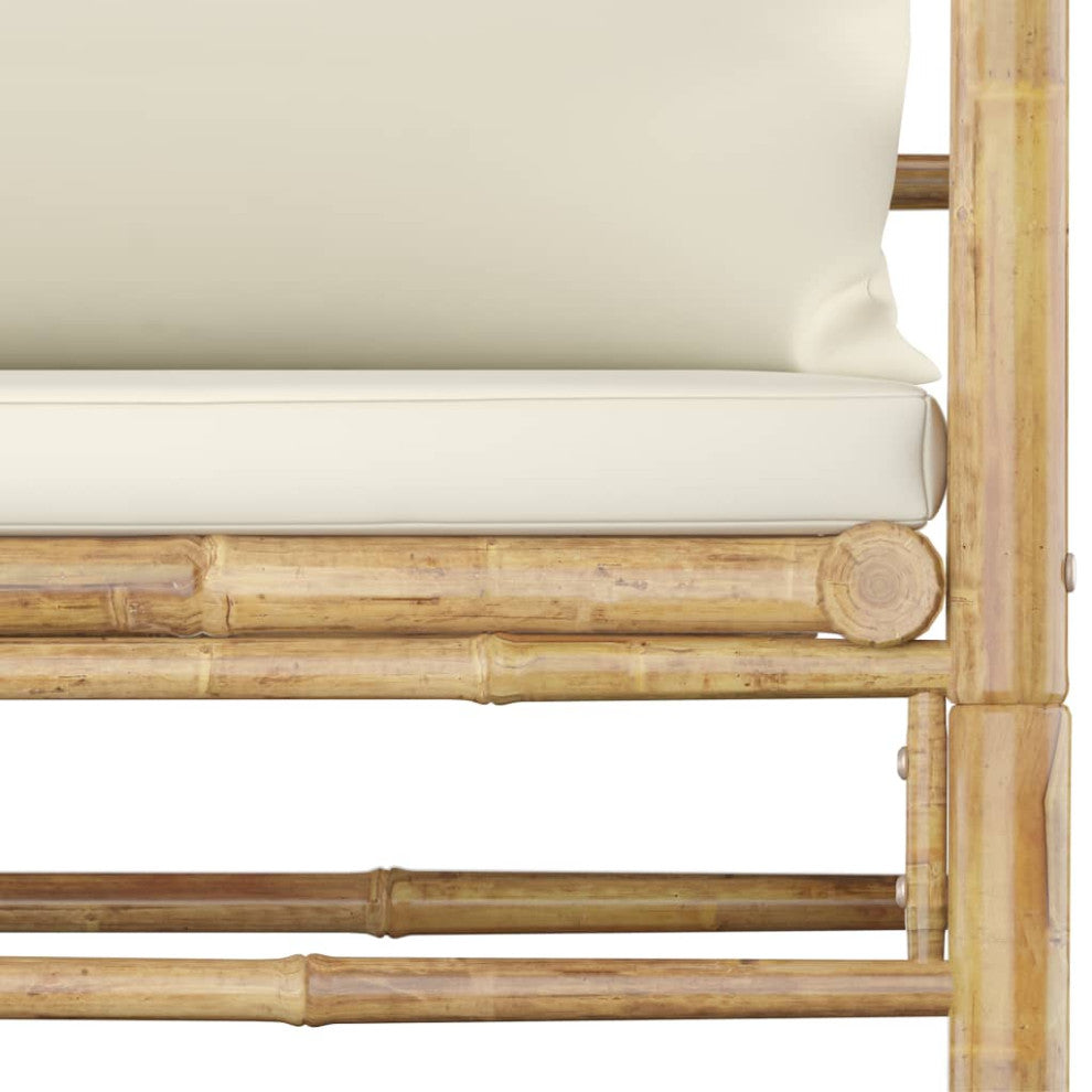 vidaXL Patio Sofa With Cream White Cushions Bamboo